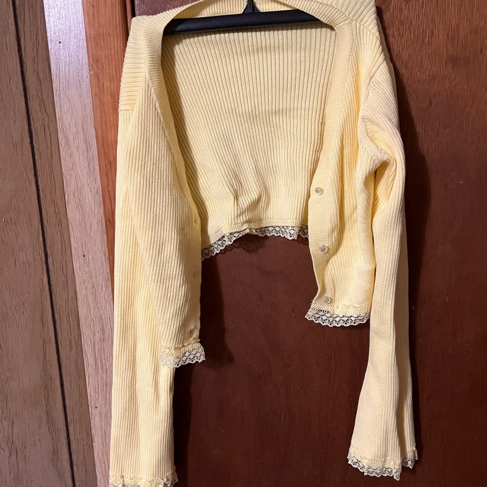 Yellow off the shoulder cropped cardigan